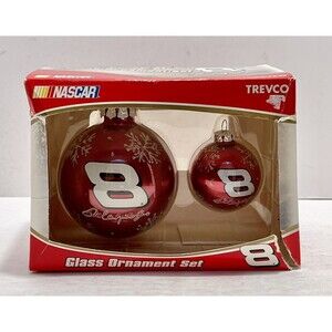 Dale Earnhardt Jr Red #8 NASCAR Racing  Trevor Christmas Tree Ornaments Set of 2
